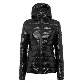 Philipp Plein Jassen, Dames, Zwart, M, Polyester, High Shine Hooded Down Jacket