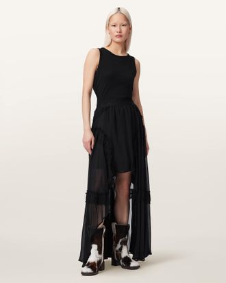 AllSaints Polyester Dorina Voluminous Maxi Skirt, Size: UK 14/US 10