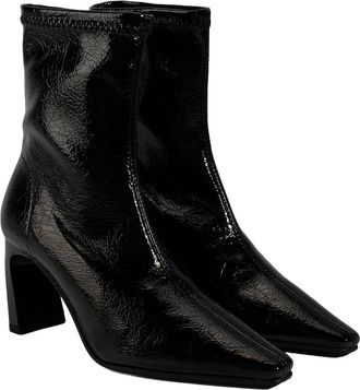 Desa Woman Block Heel Boots - Faux Leather Upper, Slip-On, Square Toe, Rain-Resistant | Black - 38