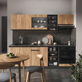 Vicco Mueble De Cocina R-line, Oro Power Roble/antracita, 240 Cm Forma De J