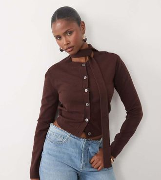 the frolic cardigan con dettaglio foulard esclusivo in chocolate-Rosso