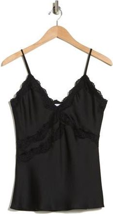 Leith Lace Trim Satin Camisole in Black at Nordstrom Rack, Size X-Small