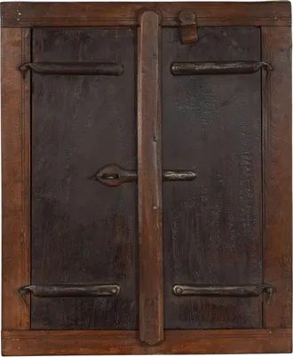Biscottini International Reja De Ventana De Madera Maciza Y Hierro Medieval Antiguo Con Marco Interior O Exterior