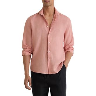 Reiss Ruban Linen Button-Up Shirt in Watermelon Pink at Nordstrom, Size Xx-Large