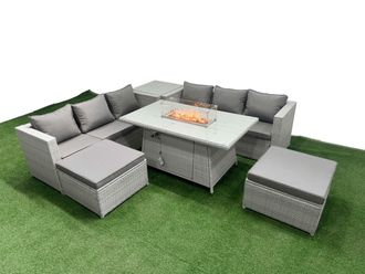 Fimous 8 Seat PE Rattan Lounge Sofa Set Outdoor Garden Furniture Sets in Light Grey