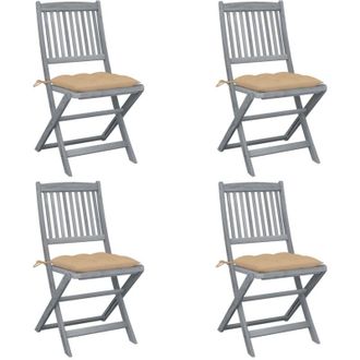 vidaXL Sillas De Jard&iacute;n Plegables 4 Uds Cojines Madera Maciza Acacia Vidaxl