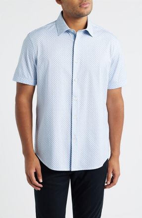 Bugatchi Miles OoohCotton Print Short Sleeve Button-Up Shirt in Classic Blue at Nordstrom, Size Xxx-Large