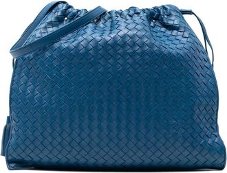 Bottega Veneta 2012-2025 Nappa Intrecciato schoudertas met trekkoord - Blauw