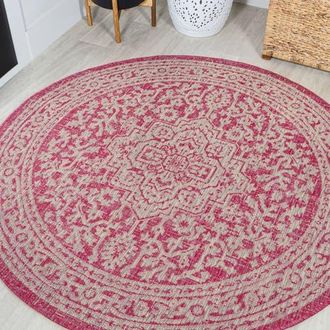 Jonathan Y Designs Sinjuri Medallion Textured Weave Indoor/Outdoor Round Area Rug in Fuchsia/light Gray at Nordstrom, Size 5Ft 0In X 5Ft 0In