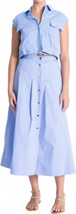Karina Grimaldi Eden Button Down Skirt In Blue Stripes