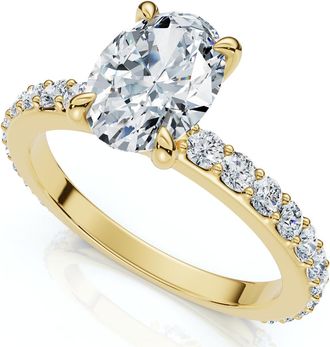 Pompeii3 1 1/2Ct Oval Diamond Engagement Side Stone Ring Gold Lab Grown