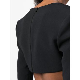 DAVID KOMA Plunging Square-Neck Cropped Blouse - Black