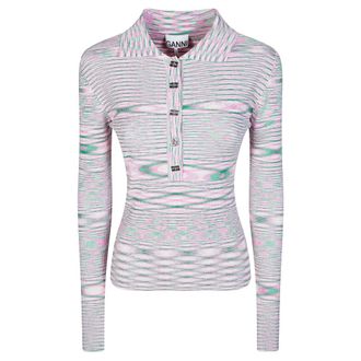 Ganni Polo Shirts, female, Multicolor, Size: L Polo a Costine Melange
