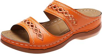 Generic Women Orthopedic Sandals Wide Fit Open Toe Slip On Sandals Arch Support Leather Wedge Slippers Casual Beach Wear Elegant Daily Walking Shoes Holiday S