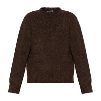 Jil Sander Round-neck Knitwear, female, Brown, Size: XL Wool Sweater with a Crew Neckline