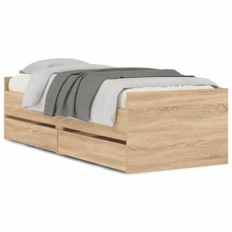 Berkfield Home Bed Frame Frame with Headboard Smoked Oak 75x190 cm Small Single in Light Brown