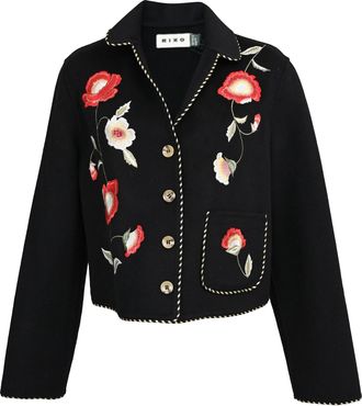 Rixo Sunday Embroidered Jacket in Black Wool