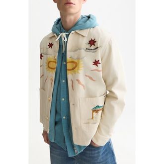 Scotch & Soda Printed Cotton Twill Overshirt in Eggnog at Nordstrom, Size Xx-Large
