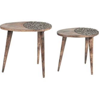 Beliani Beliani - Set of 2 Decorative Coffee Side Tables Oval Dark Mango Wood Khetua