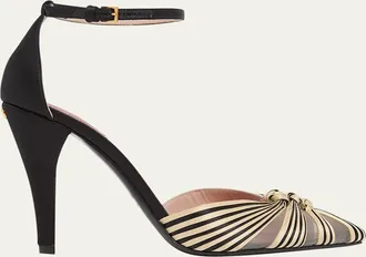 Valentino Garavani 100mm Annine Striped Satin Ankle-Strap Pumps