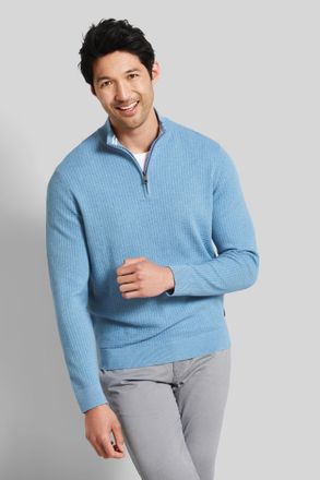 Bugatti Troyer BUGATTI, Herren, Gr. 3XL, blau (hellblau), Sweatware, 100% Baumwolle, unifarben, regular fit, ohne Ausschnitt, Rippb&uuml;ndchen, Pullover Troyer, m