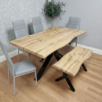 Kosy Koala Wooden Dining Table with 4 Grey Chairs & Bench - Dining Kitchen Room Furniture in Brown