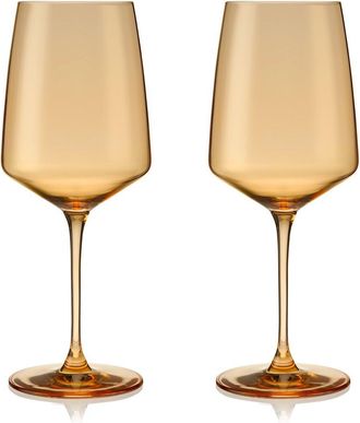 Viski Set Of 2 Reserve Nouveau Topaz Wine Glasses