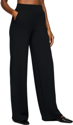 Spanx Pintuck High Waist Wide Leg Pants in Very Black at Nordstrom, Size X-Small