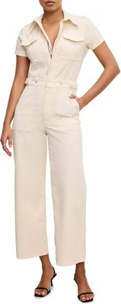 Good American Fit For Success Twill Palazzo Jumpsuit In Ecru