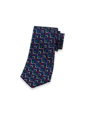 Paul Fredrick Patterned Woven Silk Tie in Navy Multi at Nordstrom
