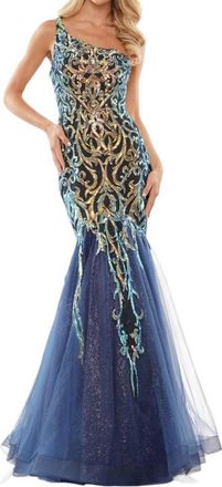 Colors Dress One Shoulder Mermaid Evening Dress In Navy