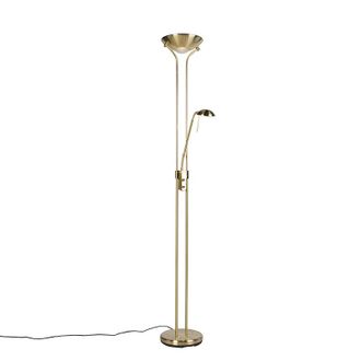QAZQA Moderno L&aacute;mpara De Pie Dorada Con L&aacute;mpara De Lectura Con Led Y Atenuador - Diva 2 Acero Redonda /alargada Incluye Led Max. 2 X 18 Watt - Qazqa