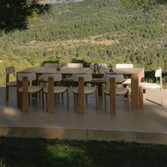 Sklum Set De Mesa Rectangular 270 X 105 Cm Kandroa Y 10 Sillas De Jard&iacute;n En Madera De Acacia Y Tela Boucl&eacute; Malta Sklum