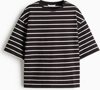 H&M Oversized Baumwoll-T-Shirt - Dunkelbraun/Gestreift