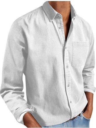 Generic Mens Formal Shirts Button Up Plain Long Sleeve Shirt Tops Regular Fit Business Casual Shirt Collared Blouse Tops Classic Basic Spring Summer Shirt Wor