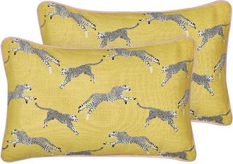 Beliani Beliani - Conjunto De 2 Cojines De Algod&oacute;n Con Motivo De Guepardo 30 X 50 Cm Amarillo Arales