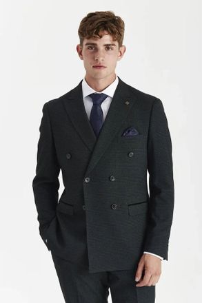 PAUL ANDREW Blazer Checked Double Breasted Plaid Tailored Fit Jacket