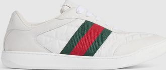 Gucci Mens Screener Sneaker, White, Nylon