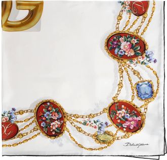 Dolce & Gabbana Silky Scarves, female, White, Size: ONE SIZE Silk Scarf With Print