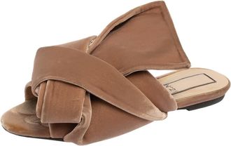 N&deg;21 N&ordm;21 Beige Velvet Knot Flat Slide Sandals
