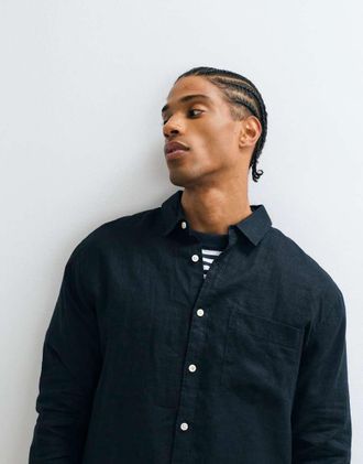Cotton On CottonOn camicia in lino a maniche lunghe relaxed nera-Nero