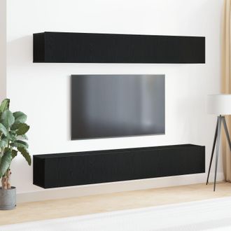 Berkfield Home 4-Piece TV Cabinet Set - Wall-Mounted Black Oak Engineered Wood