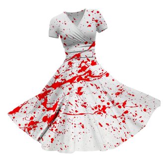 Generic HUIFUAO Halloween Dresses for Women Scary Bloody Fancy Dress Plus Size Halloween Costumes V Neck Short Sleeve Party Evening Horror Festival Cosplay Ou