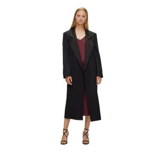 HUGO BOSS Womens Solid Patterned Waxed Jacket with Lapel Collar in Black - Size 12 UK