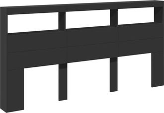 vidaXL Headboard Cabinet with led Black 200x17x102 cm Vidaxl