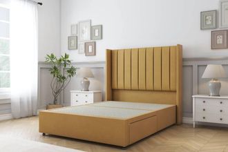 Sloomy Falcon Plush Divan Base 2 Drawers Foot-End-54 Wingback Headboard in Mustard | Size: Double