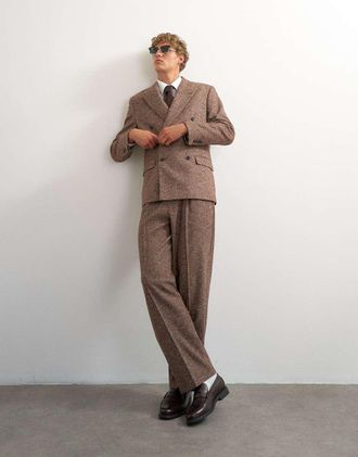 Topman pantaloni ampi testurizzati con pieghe marroni-Marrone