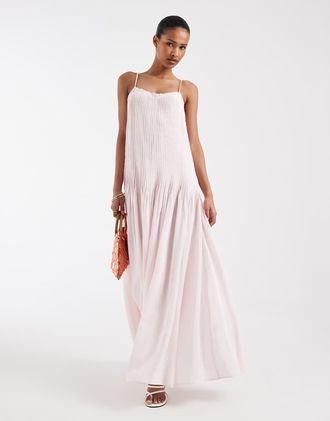 & Other Stories Vestito lungo con vita scesa e gonna a pieghe rosa chiaro