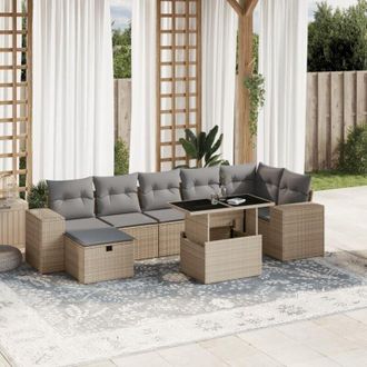 vidaXL Set De Sof&aacute;s De Jard&iacute;n Y Cojines 8 Piezas Rat&aacute;n Sint&eacute;tico Beige Vidaxl