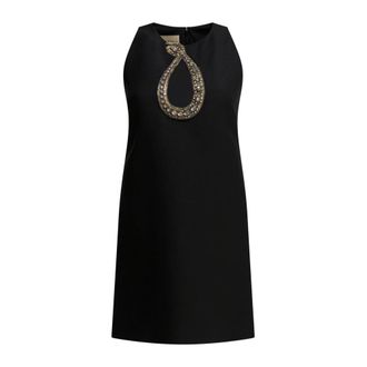 Valentino Kleedjes, Dames, Zwart, S, Leer, Verfraaide Cr&ecirc;pe Shift Jurk